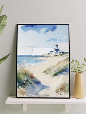 Coastal Breeze, Sahil Esintisi, Suluboya Sanat Deniz Manzaralı Çerçeveli Tablo - Çerçeveli Poster