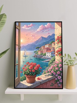 Coastal Vista, Kıyı Manzarası Empresyonizm Deniz Manzaralı Çerçeveli Tablo - Çerçeveli Poster