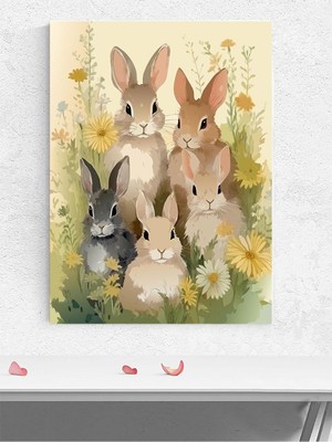 Tavşan Ailesi Kız Bebek Odası Poster, Afiş, Kreş Çocuk Odası Dekorasyon, Yenidoğan Hediye