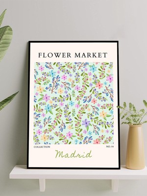 Madrid Flower Market, Ispanya Çiçek Pazarı Modern Sanat Çerçeveli Tablo - Çerçeveli Poster