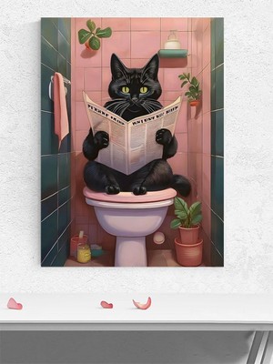 Cat News, Tuvalet Kedi Gazetesi Dijital Sanat Poster - Afiş - Dekoratif Duvar Poster