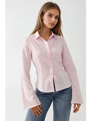 Hiccup Kadın Dar Kesim Uzun Kollu Gömlek  Toz Pembe