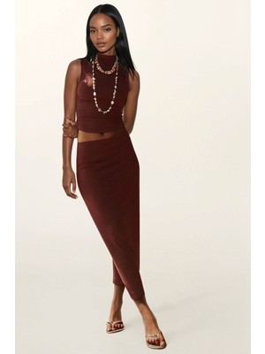 Hiccup Kadın Fitted Halter Yaka Örme Üst Kahverengi