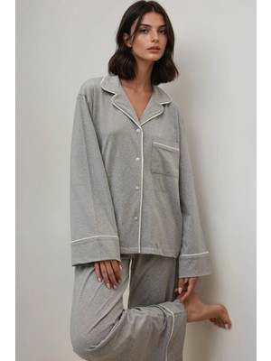 Hiccup Kadın Yumuşak Pamuklu Örme Pijama Takımı Açık Gri