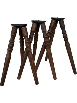 Koyu Meşe 38-41-44 cm Torna Ahşap Sehpa Puf Tabure  Mobilya Ayağı – 3’lü Set Toplam 9 Ayak + 3 Girişli  3 Adet Bağlantı Aparatı ve Vidalar