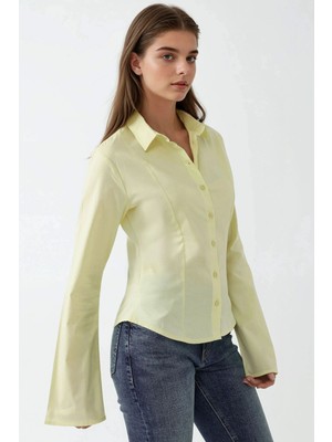 Hiccup Kadın Dar Kesim Uzun Kollu Gömlek  Limon Sarısı