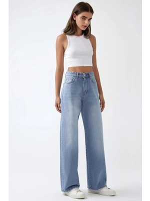 Hiccup Kadın Baggy Kalıp Denim Jeans Açık Mavi Denim