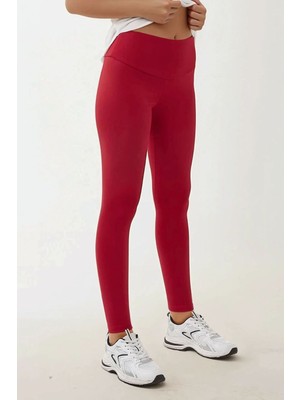 Hiccup Kadın Yüksek Bel Örme Esnek Tayt Kırmızı