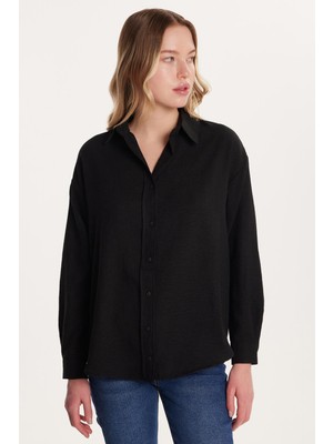 Tudors Kadın Slim Fit Siyah Gömlek Uzun Kollu Klasik Yaka Günlük Kullanım İçin Modern Tasarım