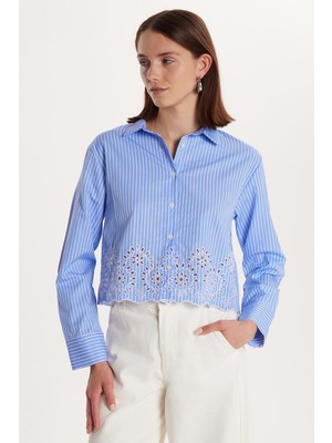 Kadın Slim Fit Dar Kesim Desenli Uzun Kollu Klasik Yaka Gömlek