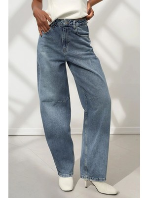Hiccup Kadın Baggy Fit Denim Jeans Orta Mavi Denim