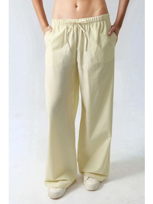 Hiccup Kadın Beli Lastikli Çizgili Pamuklu Pijama Altı Sarı