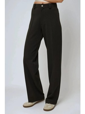 Hiccup Kadın Yüksek Bel Straight Kumaş Pantolon Siyah