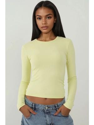 Hiccup Kadın Uzun Kollu Yuvarlak Yaka Esnek Üst Limon Sarısı