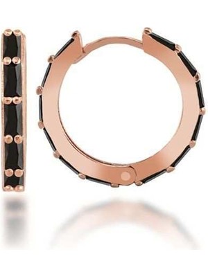 Choice Silver Halka Gümüş Küpe Baget Siyah Taşlı Orta