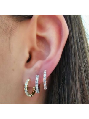 Choice Silver Halka Gümüş Küpe Zirkon Taşlı Set