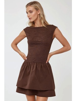 Hiccup Kadın Dokulu Kolsuz Mini Elbise Kahverengi