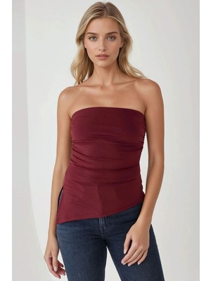 Hiccup Kadın Dar Kalıp Askısız Örme Üst Bordo Kırmızı