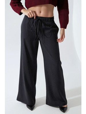 Hiccup Kadın Çizgili Geniş Paça Pantolon Lacivert