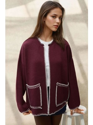 Hiccup Kadın Çoban Dikişli Uzun Triko Hırka Mocha Kahvesi