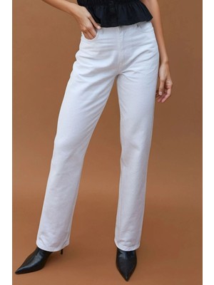 Hiccup Kadın Yüksek Bel Straight Fit Jeans Beyaz
