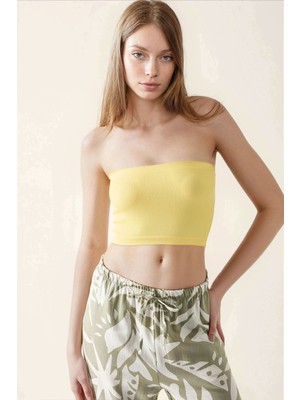 Hiccup Kadın Slim Fit Straplez Kısa Üst Limon Sarısı