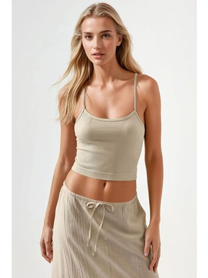 Hiccup Kadın Fitted Crew Yaka Basic Tank Top Natural