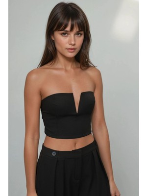 Hiccup Kadın Askısız Dar Kesim Kısa Üst Siyah
