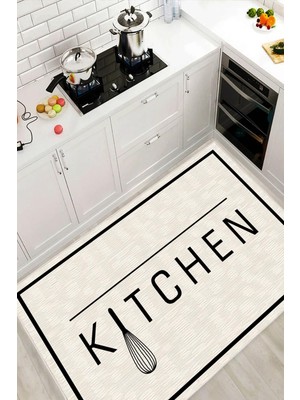 Kitchen Yazılı Dijital Baskılı Dekoratif Kaymaz Taban Yıkanabilir Mutfak Halısı