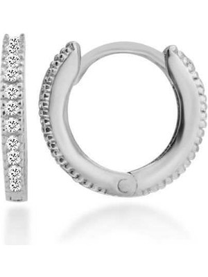 Choice Silver Halka Gümüş Küpe Zirkon Rodyum Orta