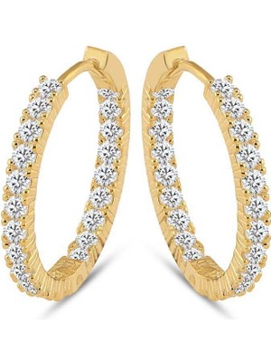 Choice Silver Halka Gümüş Küpe Zirkon Taşlı Gold Büyük