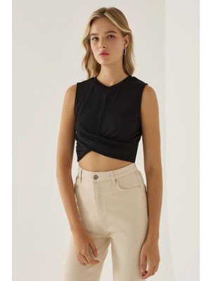 Hiccup Kadınlar Çapraz Detaylı Örme Crop Atlet Siyah