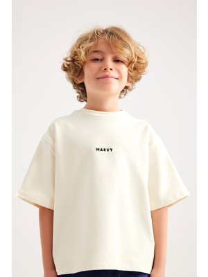 Ekru Nakış Detaylı Oversize Tshirt