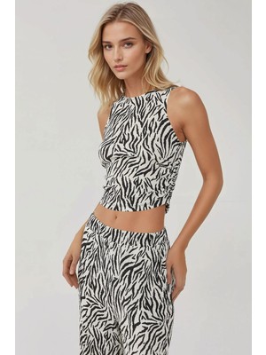 Hiccup Kadın Zebra Desenli Bisiklet Yaka Üst Çok Renkli