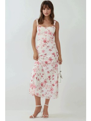 Hiccup Kadınlar Kalp Yaka Desenli Maxi Elbise Çok Renkli