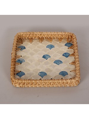 Mylamp Kare Damla 18X18X3 Sedefli Rattan Tepsi & Duvar Dekoru