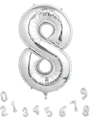Parti Adresi Rakam Folyo Balon 8 Gümüş Renk 80 cm - 32"