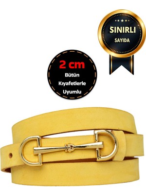 %100 Hakiki Yumuşak Nubuk Deri, Gold Re Toka 2 cm Sarı Kadın Kemeri; Elbise, Pantolon Kemeri D&dgold
