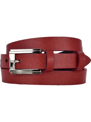 %100 Hakiki Deri, Gümüş Renk Tokalı Ince 2 cm Kırmızı Kadın Kemeri; Elbise, Pantolon Kemeri Nor.büyk