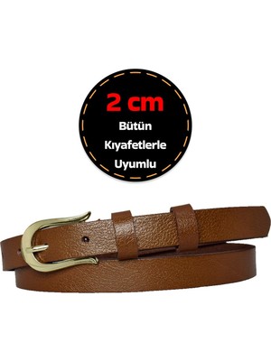 %100 Hakiki Deri, Renk Tokalı Ince 2 cm Açık Kahverengi Kadın Kemeri; Elbise, Pantolon Kemeri_atnl
