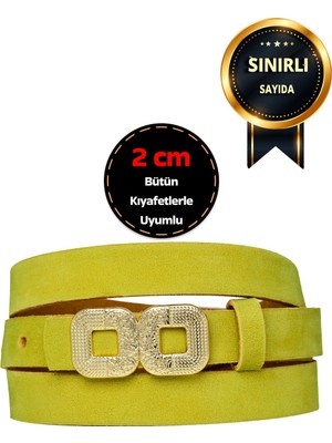 %100 Hakiki Yumuşak Nubuk Deri, 2 cm Fıstık Yeşili Kadın Kemeri; Elbise, Pantolon Kemeri Gözkaregold