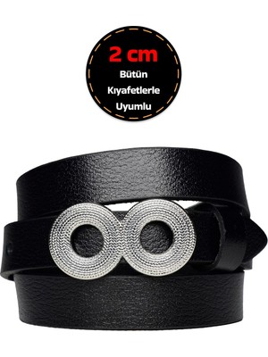 %100 Hakiki Deri, Gümüş Tokalı Ince 2 cm Siyah Kadın Kemeri; Elbise Kemeri, Pantolon Kemeri_gözovr