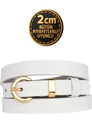 %100 Hakiki Deri Gold Renk Takım Köprülü Beyaz Kadın Kemeri 2cm Bütün Kıyafetlere Uyar_kilit-Gold