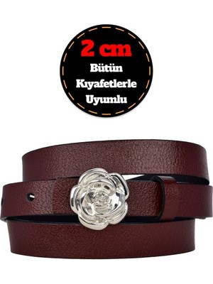 %100 Hakiki Deri, Gümüş Tokalı Ince 2 cm Bordo Kadın Kemeri; Elbise Kemeri, Pantolon Kemeri_gülr