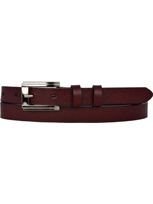 %100 Hakiki Deri, Gümüş Tokalı Ince 2 cm Bordo Kadın Kemeri; Elbise Kemeri, Pantolon Kemeri_düzbüyük