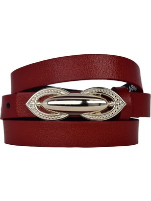 %100 Hakiki Deri, Gümüş Tokalı Ince 2 cm Kırmızı Kadın Elbise, Pantolon Kemeri; Orta.tümsek