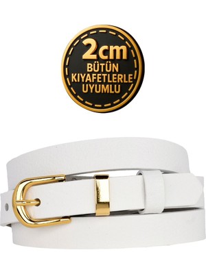 %100 Hakiki Deri Gold Renk Takım Köprülü Beyaz Kadın Kemeri 2cm Bütün Kıyafetlere Uyar_düz-Gold