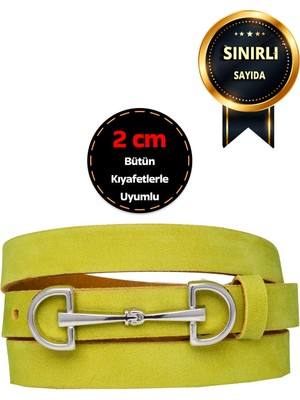 %100 Hakiki Yumuşak Nubuk Deri, 2 cm Fıstık Yeşili Kadın Kemeri; Elbise, Pantolon Kemeri D&dgümüş