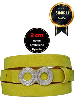 %100 Hakiki Yumuşak Nubuk Deri, 2 cm Fıstık Yeşili Kadın Kemeri; Elbise, Pantolon Kemeri Gözovalgümü