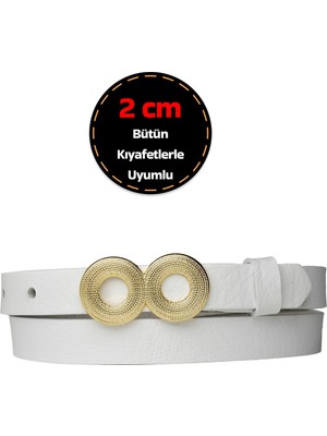 %100 Hakiki Deri, Gold Renk Tokalı Ince 2 cm Süt Beyaz Kadın Kemeri; Elbise, Pantolon Kemeri_gözov